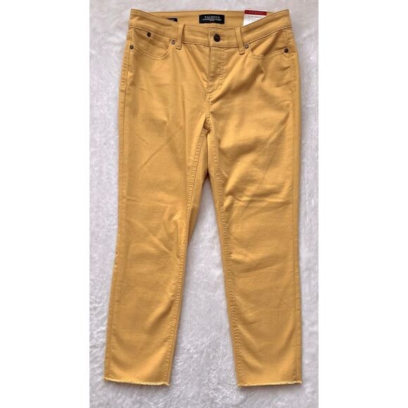 NWT Talbots Flawless Five Pocket Frayed Hem Slim Ankle Jeans in Yellow, Size 4P - Picture 10 of 16